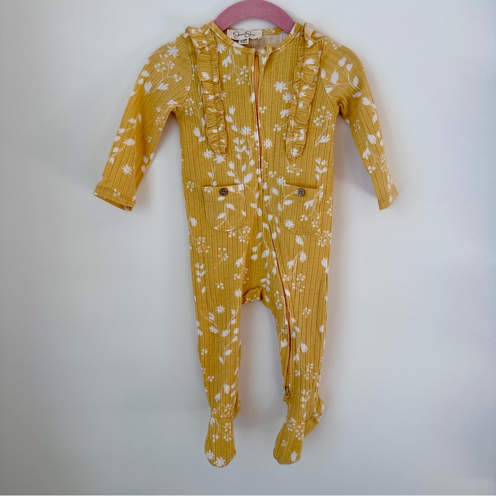 Jessica Simpson Mustard Floral Kids One Piece with Headband